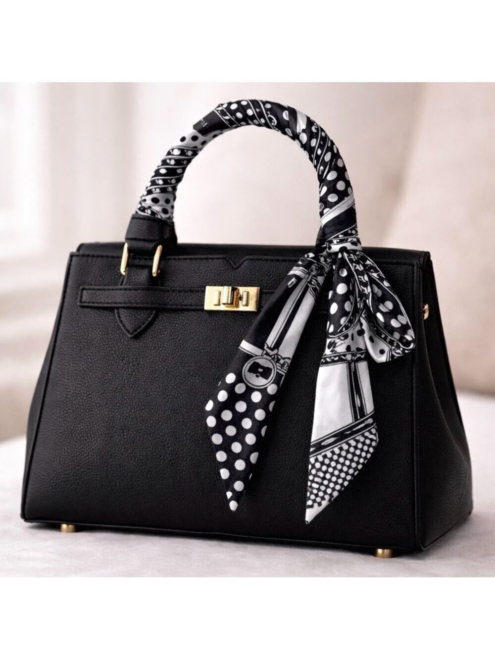 BLACK WHITE SILVER SKINNY SCARF BAG HANDLE WRAP HAIR TIE NECK SCARF BANDEAU